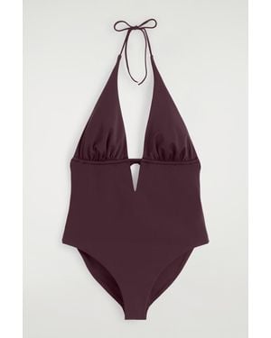 COS Plunge-Neck Swimsuit - Purple