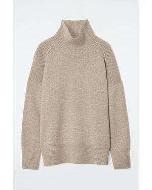 COS Ribbed Merino Wool Turtleneck Jumper - Natural