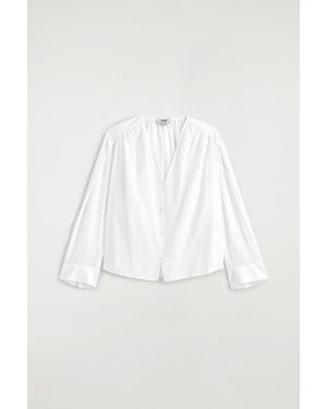 COS Gathered Lightweight Cotton V-Neck Shirt - White