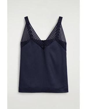 COS Open-Stitch Satin Cami Top - Blue