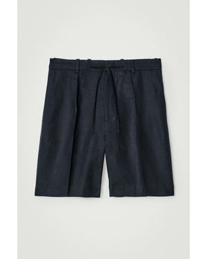 COS Tailored Drawstring Linen Shorts - Blue