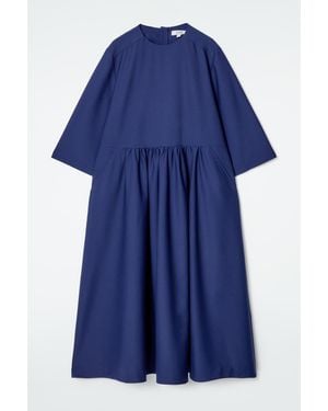 COS Gathered Wool-Blend Midi Dress - Blue