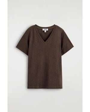 COS Cotton V-Neck T-Shirt - Brown