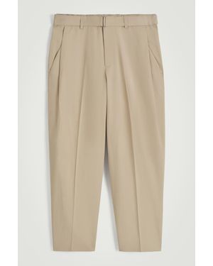 COS Belted Tapered Cotton Trousers - Natural