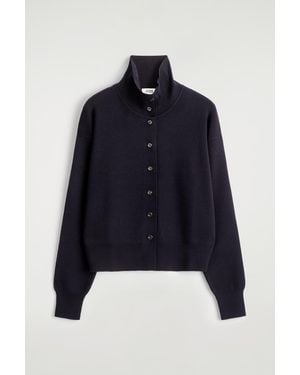 COS Merino Wool Mock-Neck Cardigan - Blue