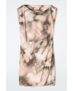 COS Printed Draped Silk Dress - Natural