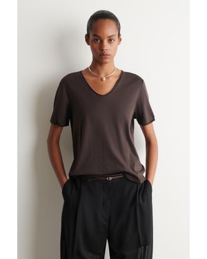 COS Leichtes Baumwoll-T-Shirt Mit Tiefem Ausschnitt - Schwarz
