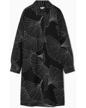 COS Embroidered Wool Shirt Dress - Black