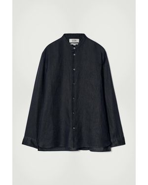COS Grandad-Collar Linen Shirt - Blue