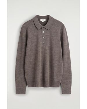 COS Knitted Merino Wool Polo Shirt - Brown