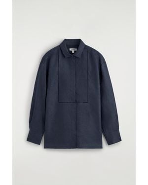 COS Embroidered-Detail Linen Shirt - Blue