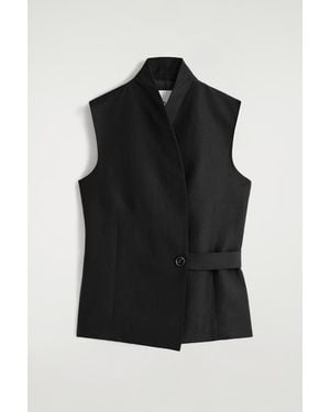 COS Shawl-Collar Belted Linen-Blend Waistcoat - Black