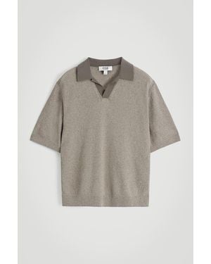 COS Open-Knit Bouclé Polo Shirt - Gray