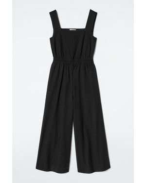 COS Open-back Seersucker Wide-leg Jumpsuit - Black