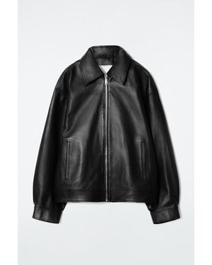 COS Oversized Collared Leather Jacket - Black