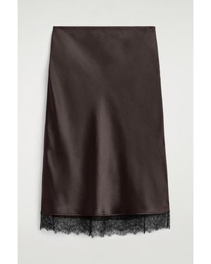 COS Lace-Trimmed Satin Midi Skirt - Brown