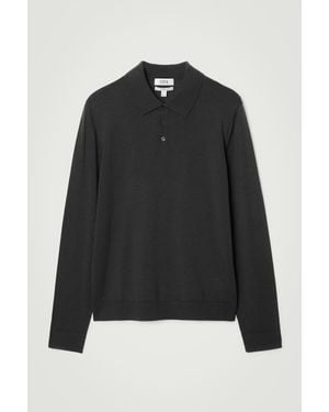 COS Slim Merino Wool Polo Shirt - Black