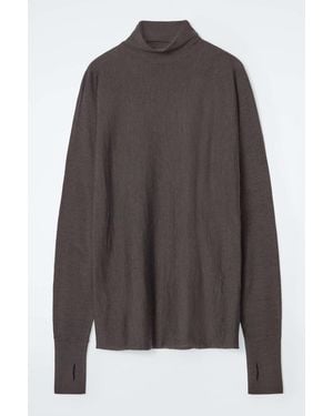 COS The Funnel-Neck Merino Wool Jumper - Brown