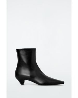 COS Square-Toe Leather Ankle Boots - White