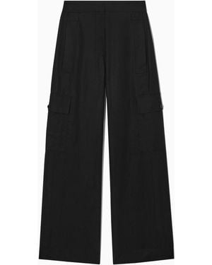 COS Cargohose Aus Leinen-mix Mit Weitem Bein - Schwarz