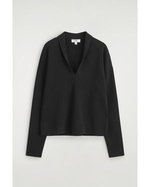 COS Draped Merino Wool V-Neck Jumper - Black