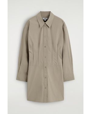 COS Waisted Cotton Shirt Dress - Natural