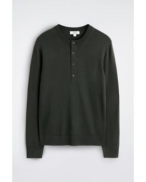COS Slim Merino Wool Henley Top - Black