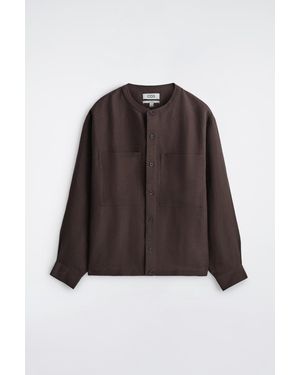 COS Oversized Grandad-Collar Linen Shirt - Brown