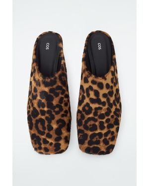 COS Square-toe Leopard Pony-hair Mules - Brown