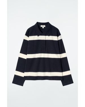COS Relaxed Striped Long-Sleeved Polo Shirt - Blue