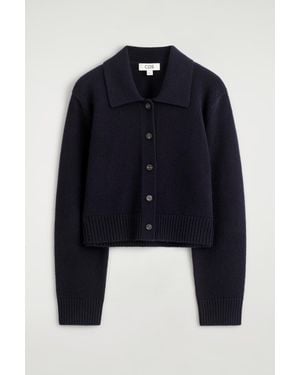 COS Collared Merino Wool Cardigan - Blue