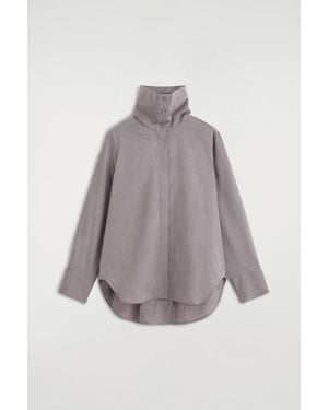 COS Mock-Neck Lyocell-Cotton Shirt - Gray
