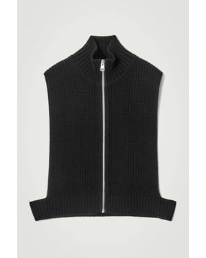 COS Open-Side Zip-Up Wool Vest - Black