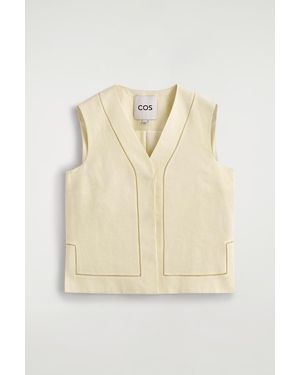 COS Embroidered-Detail Linen Waistcoat - Natural