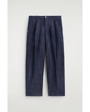 COS Pleated Wide-Leg Denim Pants - Blue