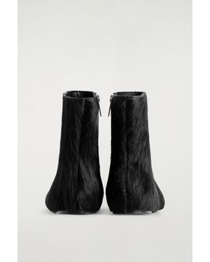 COS Pony Hair-Effect Leather Sock Boots - Black