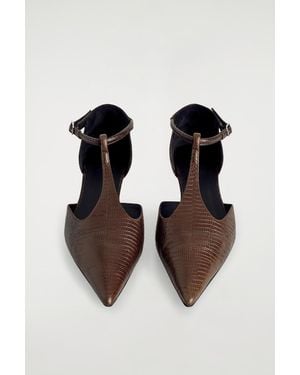 COS Lizard-Effect Leather T-Bar Wedge Heels - White