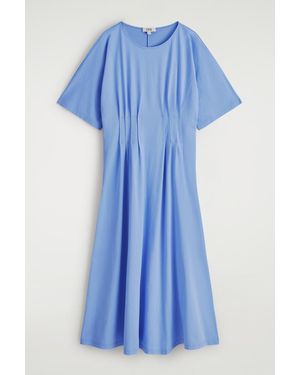 COS Pintucked Cotton Midi Dress - Blue