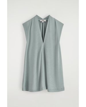 COS Draped V-Neck Top - Blue