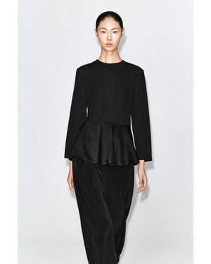 COS Jersey-Oberteil Mit Satin-Schösschen - Schwarz
