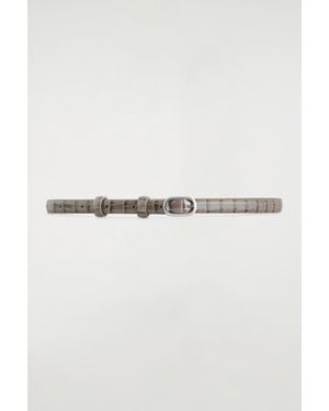 COS Slim Croc-Effect Leather Belt - Brown