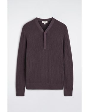 COS Merino-Lyocell Ribbed-Knit Henley Top - Purple