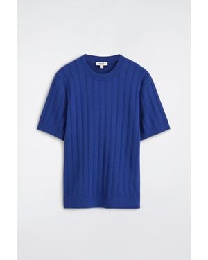 COS Ribbed Merino Wool-Cotton T-Shirt - Blue