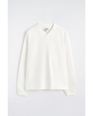 COS Waffle-Knit Cotton V-Neck Sweatshirt - White