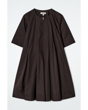 COS Pleated Zip-Up Cotton Mini Dress - Black