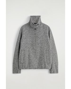 COS Wool-Tweed Funnel-Neck Jacket - Gray