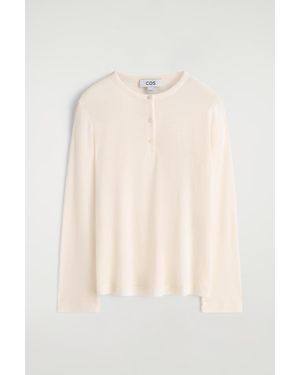 COS Ribbed Wool Henley Top - Natural