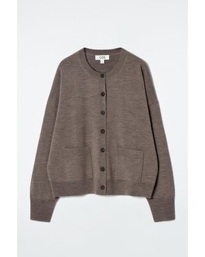 COS Strickjacke Aus Merinowolle Mit Rundhalsausschnitt - Braun