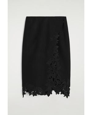 COS Embroidered Double-Faced Wool Wrap Skirt - Black