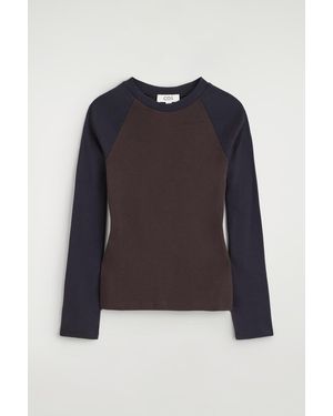 COS Long-Sleeved Cotton Raglan T-Shirt - Blue